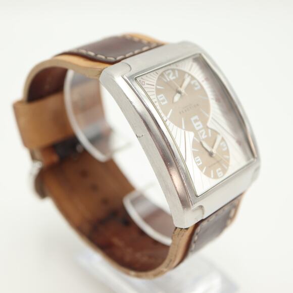 Kenneth Cole Reaction Mens Dual Time Multi Dial Tank Watch 38mm Leather Strap - Picture 8 of 16